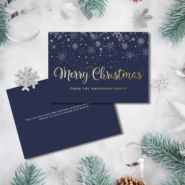 Merry Christmas Snowflakes Office Business Gold Foil Holiday Card (Creator Uploaded)
