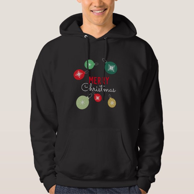 Merry Christmas Snowflakes Ornament Black   Hoodie (Front)