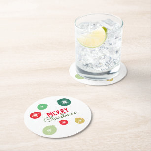 Merry Christmas Snowflakes Ornament Round Paper Coaster