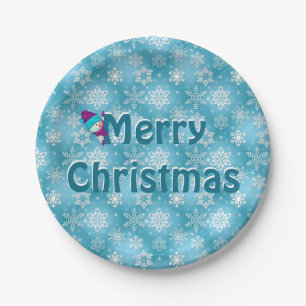 Merry Christmas Snowflakes Paper Plates