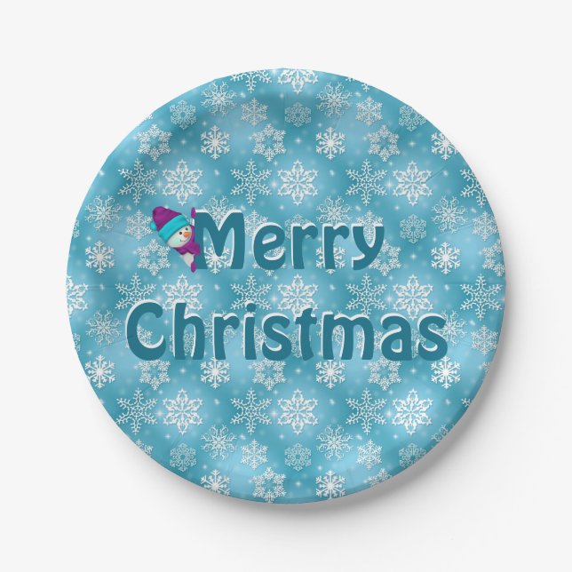 Merry Christmas Snowflakes Paper Plates (Front)