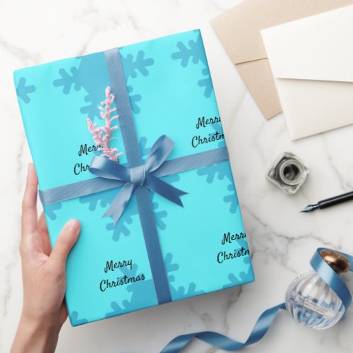 Merry Christmas Snowflakes Pattern Teal Ocean Blue Wrapping Paper