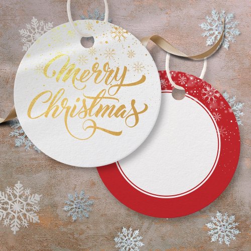 Merry Christmas Snowflakes Personalized Foil Favor Tags