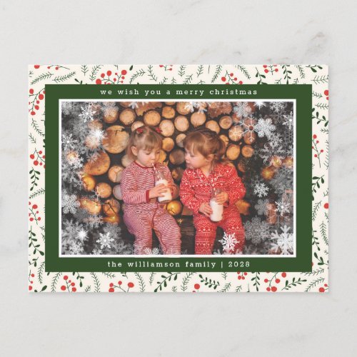 Merry Christmas Snowflakes Photo Holiday Card 