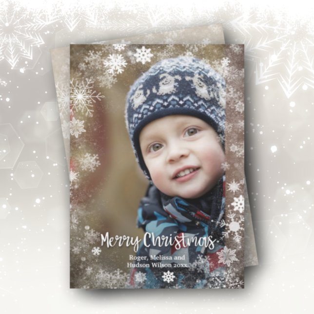 Merry Christmas Snowflakes Photo Holiday Card (Creator Uploaded)