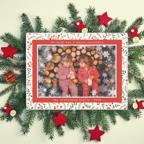 Merry Christmas Snowflakes Photo Holiday Card 