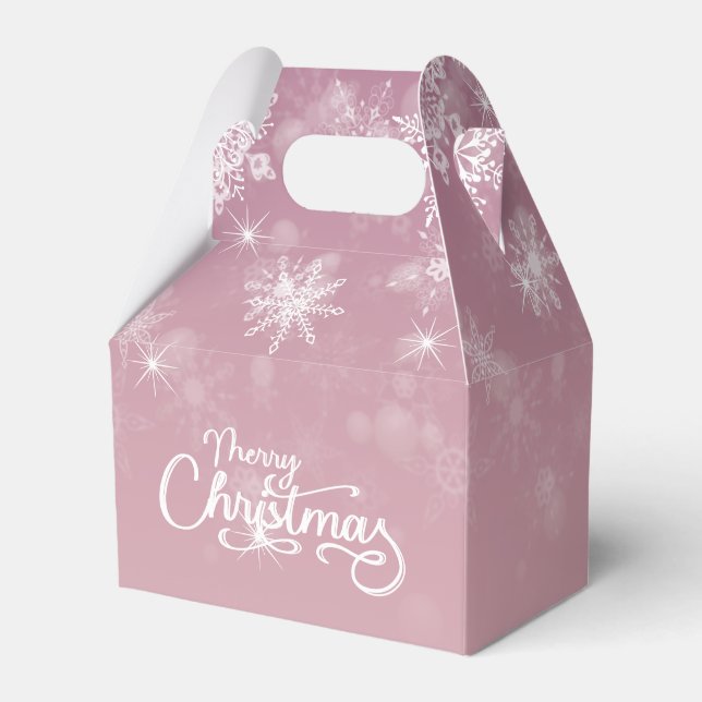 Merry Christmas Snowflakes Pink Holiday Favor Boxes (Front Side)