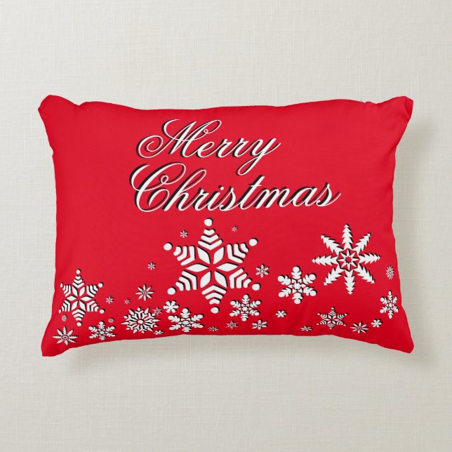 Merry Christmas Snowflakes | Red Decorative Pillow (Front)