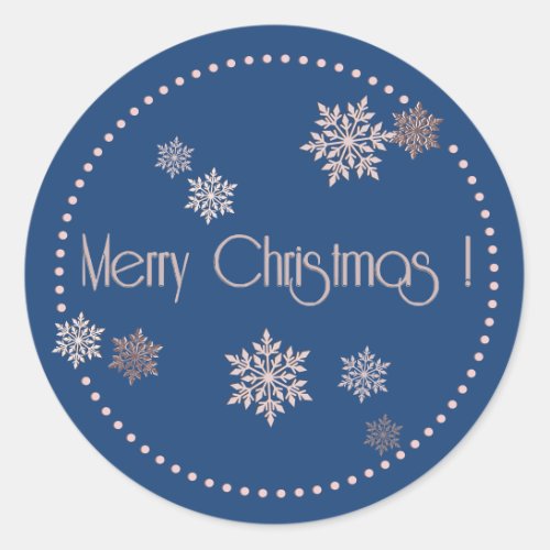 Merry Christmas Snowflakes Royal Blue Holiday  Classic Round Sticker