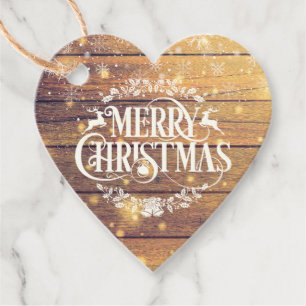 Merry Christmas Snowflakes Rustic Wood Favor Tags