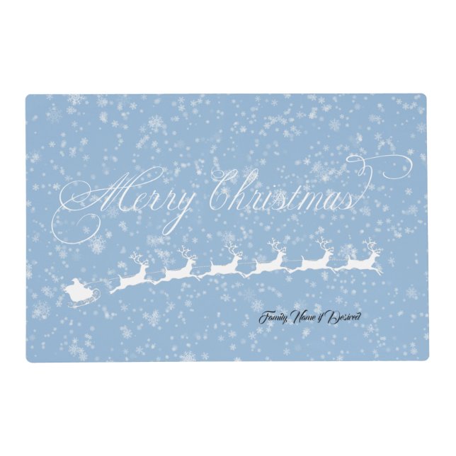 Merry Christmas Snowflakes Santa and Reindeer Placemat (Front)