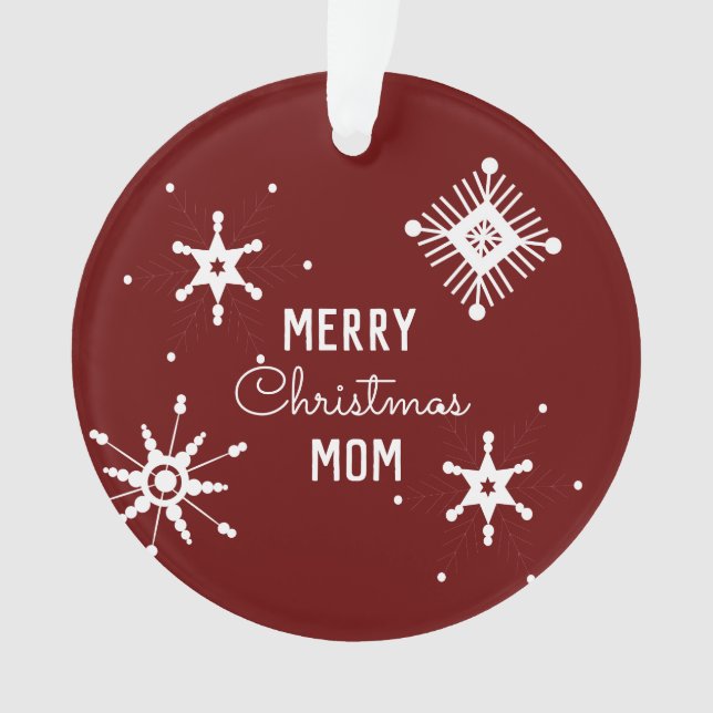 Merry Christmas Snowflakes Script Mom Photo Ornament (Front)