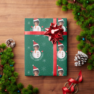 Merry Christmas Snowflakes Snowman Photo Wrapping Paper