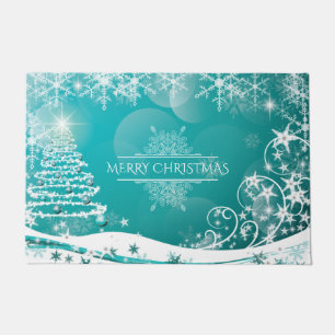 Merry Christmas Snowflakes Tree Flowers & Stars Doormat