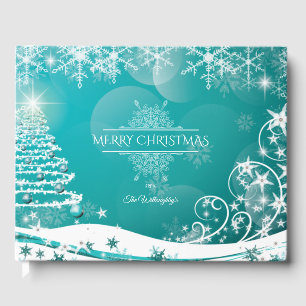 Merry Christmas Snowflakes Tree Flowers & Stars Guest Book