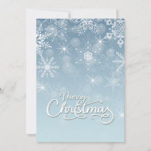 Merry Christmas Snowflakes White blue Greeting Holiday Card