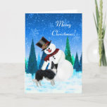 Merry Christmas Snowman and Border Collie Card<br><div class="desc">Do you have a border collie? Or maybe the recipient of this pretty holiday card does. For family,  friends,  co-workers,  and neighbors.</div>