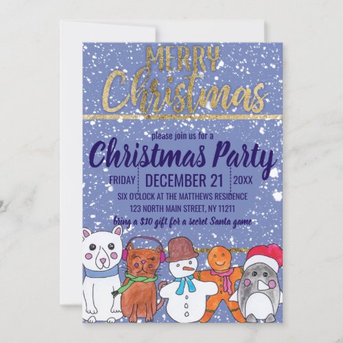 Merry Christmas Snowman and Friend Christmas Party Invitation