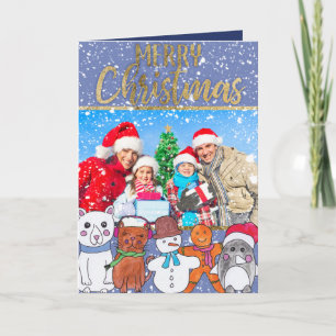 Merry Christmas Snowman and Friends Family Photo Holiday Card