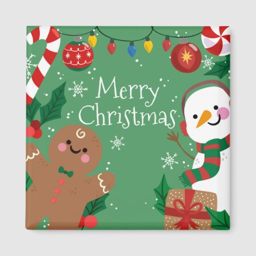 merry christmas snowman and gingerbread man magnet