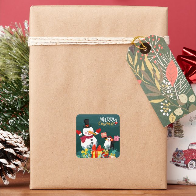 Merry Christmas, SNOWMAN AND PENGUIN'S  Square Sticker (Holiday)