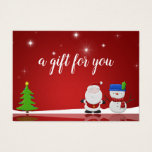 Merry Christmas Snowman and Santa Gift Certificate<br><div class="desc">A cute Christmas illustration featuring a snowman,  Santa Claus,  a Christmas tree,  snow and stars on a red background.</div>
