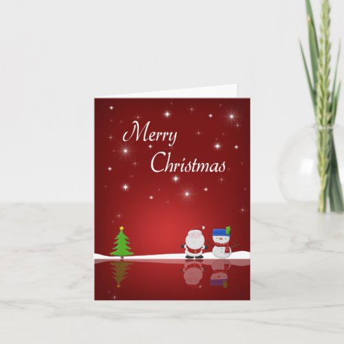 Merry Christmas Snowman and Santa Holiday Card