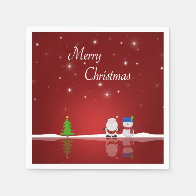 Merry Christmas Snowman and Santa Paper Napkins (Front)