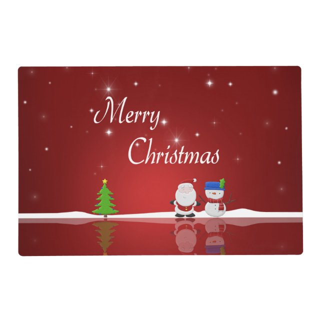 Merry Christmas Snowman and Santa Placemat (Front)
