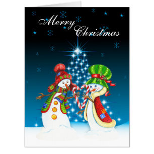 Merry Christmas Snowman and Snow-Woman in Love BIG Card