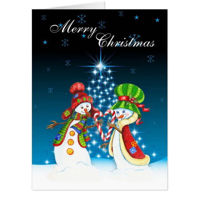 Merry Christmas Snowman and Snow-Woman in Love BIG Card (Front)