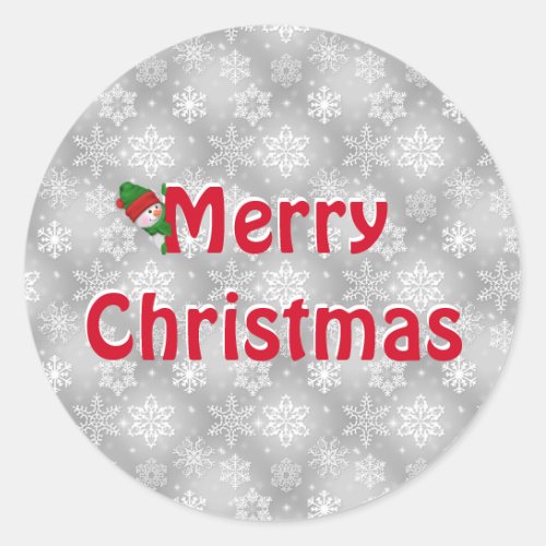 Merry Christmas snowman and snowflakes Classic Round Sticker