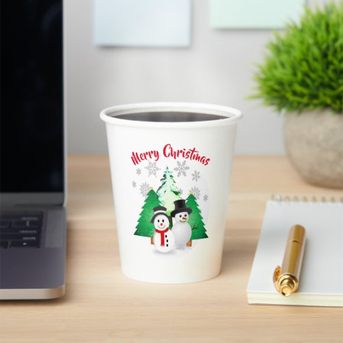 Merry Christmas Snowman and Snowflakes Paper cup