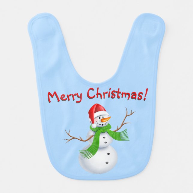 Merry Christmas Snowman Baby Boy Baby Bib (Front)