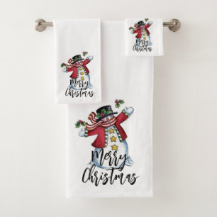 Merry Christmas Snowman Bath Towel Set