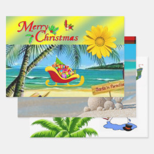 Merry Christmas Snowman Beach Bum Santa  Wrapping Paper Sheets