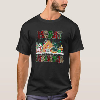 Merry Christmas Snowman Buffalo Plaid and Leopard T-Shirt