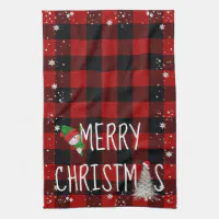 Black White Buffalo Plaid Snowman Xmas Trees Christmas Kitchen Towels Dish  Towel