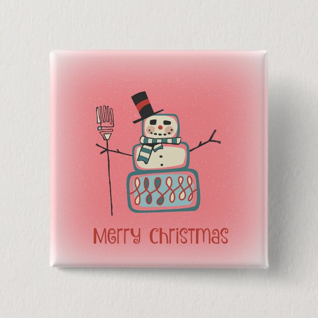 Merry Christmas Snowman Button (Front)
