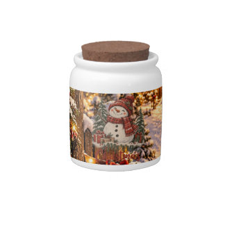Merry Christmas Snowman Candy Jar