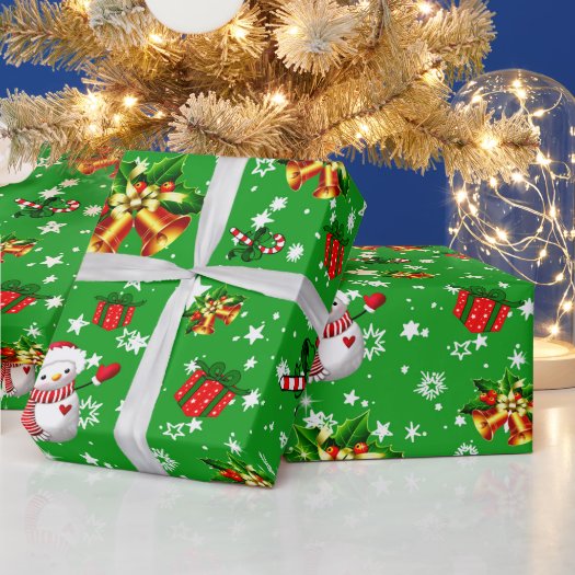 Merry Christmas Snowman Christmas Bells Star Green