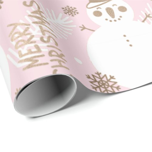 Merry Christmas Snowman Coffee Tee Mug Gold Pink Wrapping Paper