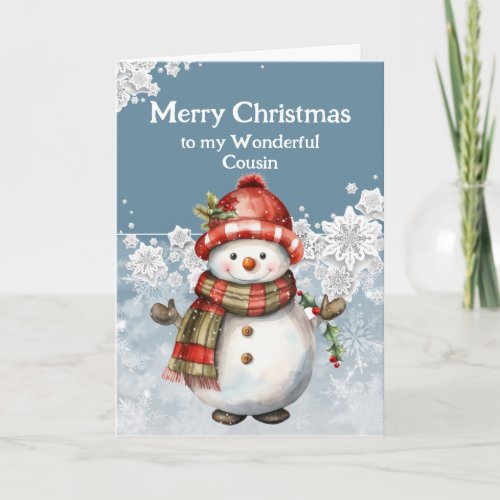Merry Christmas Snowman Cousin Card