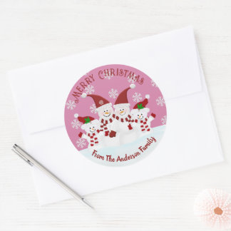 Merry Christmas Snowman Custom Classic Round Stick Sticker