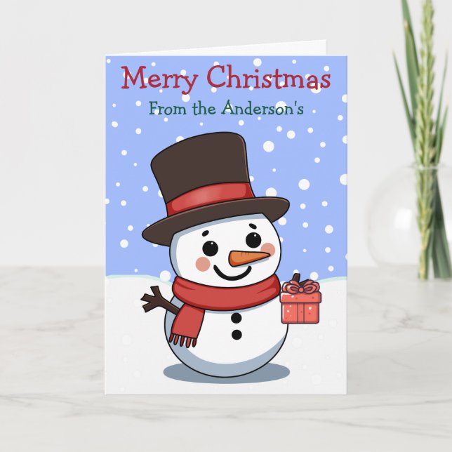 Merry Christmas Snowman Custom Family Name Card (Front)