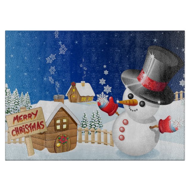 Merry Christmas Snowman Cutting Board (Front)