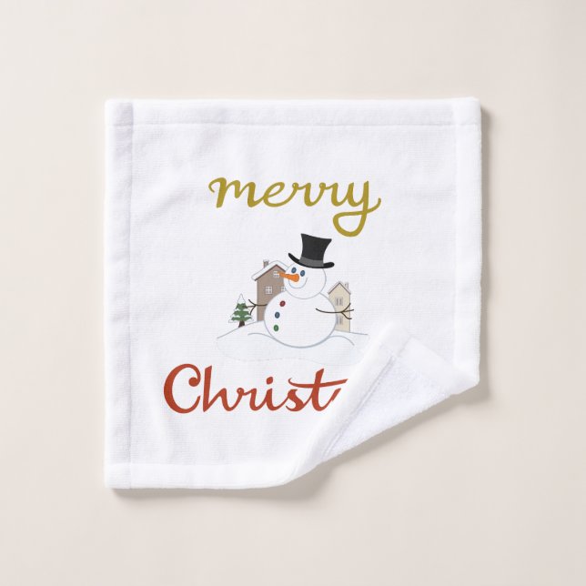 Merry Christmas+Snowman Design Bath Towel Set (Wash Cloth)