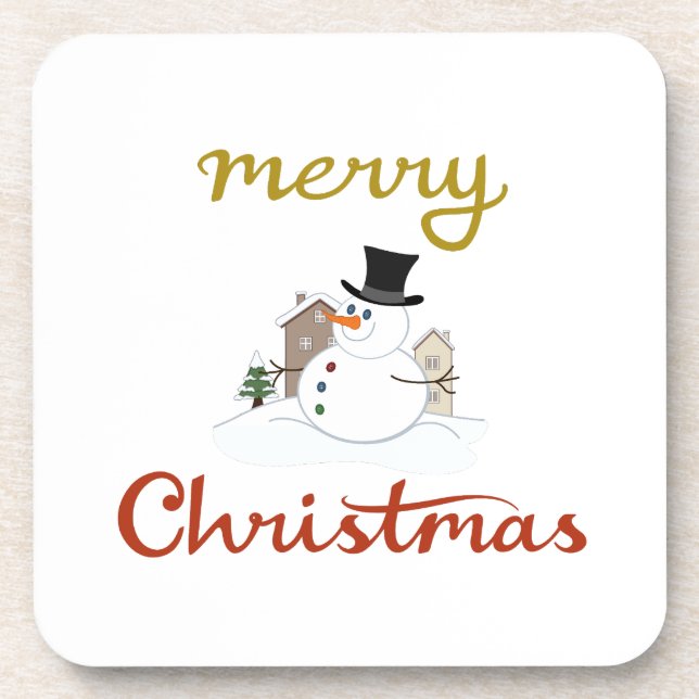 Merry Christmas+Snowman Design Beverage Coaster (Front)