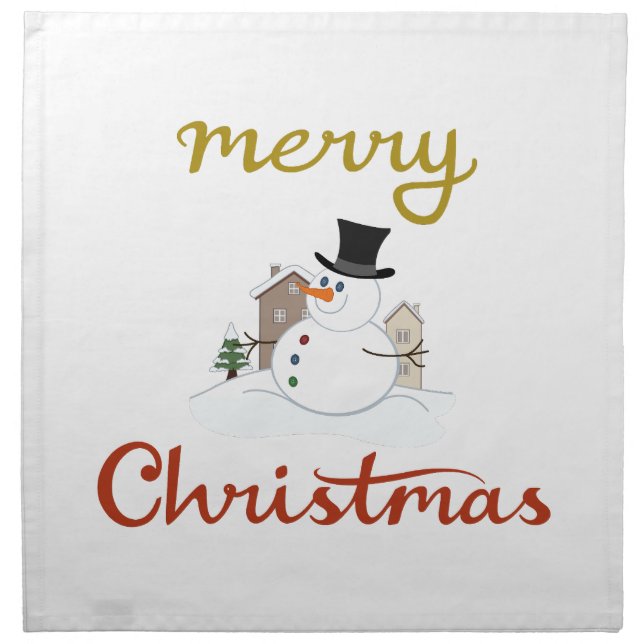 Merry Christmas+Snowman Design Cloth Napkin (Front)