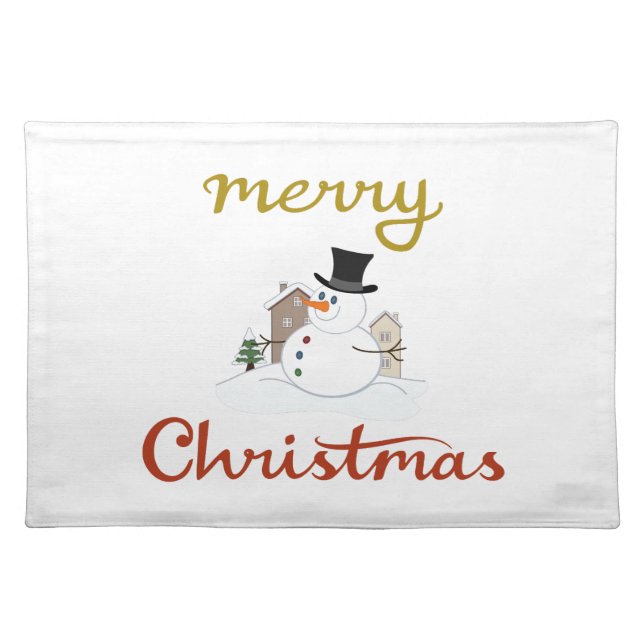 Merry Christmas+Snowman Design Cloth Placemat (Front)